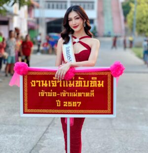 Pheeraya Phuangsombut Instagram - ขบวนแห่องค์สมมติเจ้าแม่กวนอิม งานเจ้าแม่ทับ ตาคลี 🩷
.
Dress : @slay.rentalbkk 
📸 : @jjune_apsr