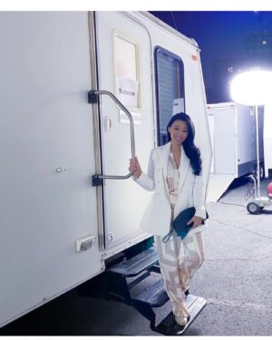 Phuong Kubacki Instagram - #bts from my trailer #onset for #DashingInDecember! 🎄Tune in @paramountnetwork on Dec 13 7pmET!! Big props to HMUA @kathymillslynch and @daniyorahsings for putting me in this badass outfit!!! @ninthhousefilms @csp_mgmt @angela_durden