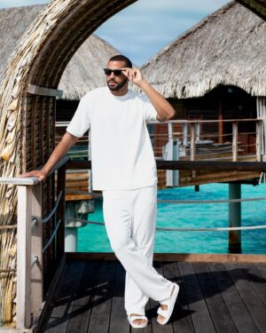 Pierre Abena Instagram - If the dress code is “resort casual”… count me in! 🏝️🤍 The views and water in Bora Bora were just unreal… I’m ready for some summer travels and scuba diving in the crystal blue waters! 🤿🪸Where is your next travel destination?? 
📸 @vincentbrossaultphoto 
.
.
.
.
.

#travel #boraboraisland #boraboraresort #fourseasonsborabora #turqoisewater #traveladdiction #destinationphotographer #crystalbluewater #bestbeaches #pierreabena #ocho #vacationstyle #allwhiteoutfit #scubadivinglife