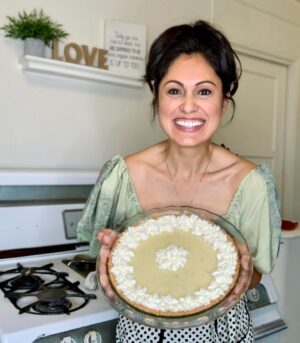 Pilar Holland Instagram - Happy Labor Day Weekend Everyone! 

This queen spent it in the kitchen making her first key lime pie with a homemade graham cracker crust and homemade whipped cream. She’s pretty excited about it if you can’t tell. 😋😜 #madewithlove #homemade #happylaborday 

THE RECIPE:
The Crust:
1 1/2 cups of graham cracker crumbs
6 tablespoons of melted butter 
1/3 cup of sugar 
Mix the ingredients and then press tightly into a 9 1/2 inch pie pan. I used the bottom of a measuring cup to pack it in and even it out on the bottom. Bake at 375 degrees for 7 minutes. Cool for 30 minutes. 

The Filling: 
28 ounces of sweetened condensed milk
1/2 cup of sour cream 
3/4 cup of key lime juice 
1 tablespoon of grated lime zest 
Whisk together ingredients. Bake at 350 for 8 minutes. Let pie cool slightly before chilling for 3 hours.

The Whipped Cream:
1 cup heavy whipping cream
2 tablespoons of powdered sugar
1/2 teaspoon of vanilla
Beat together the ingredients for 3-4 minutes at medium speed. You can over whip it. Be careful and watch closely. You want it  to form medium peeks. Medium peaks are between soft peaks and stiff peaks. 

ENJOY!! 
#recipe
