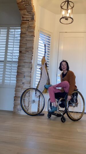 Quinn Brett Instagram - Happy holidays to you all!!! ❤️ I finally got myself a gift that was much needed!  New wheels!!!!!!!!!! 🦽 So stoked to get a new set of @spinergywheels —- and the best part is the ability to customize colors!  I shifted from black rims to gold, yellow spokes to white and black hubs to silver. #bling 

If you are in need of new set—- you can use discount code: QUINN10 for 10% off Spinergy Wheels. 😊 
#spinergyNation 

 #wheelchairlife 
#climbing #rockclimbing #enduranceathlete #skiing #mountains #mountainbiking #trailrunning #running #roadbiking #crossfit #yoga #paragliding #outdoors #athlete #diving #spinalcordinjury #spinalcordresearch #paralyzed #science #sports #wilderness #disability