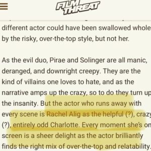 Rachel Alig Instagram - @filmthreat just made my heart skip a beat with this review of myself and the film GIRL NEXT.  You can NOW Watch GIRL NEXT on iTunes!  The film is streaming and on demand 🤘🤘🤘

Cannot thank this team enough. Our director @larrywcarrell gave me the freedom to bring Charlotte to life in many wild and specific ways. @slimyseawitch dresses me perfectly for the character!

Check out the full review: https://filmthreat.com/reviews/girl-next/

Link also in bio!