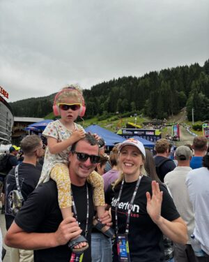 Rachel Atherton Instagram - LEOGANG ❤️🤩🙏🏽👍 we had SUCH a good time, coming on holiday to watch a World Cup was actually so good! Meeting loads of you guys, and
 I got to do a bit of commentary which was so fun 🙏🏽 & hang out with my girl in the most epic place & watch her bike skills progress and buy her a full face helmet & she looks so cute in it 🥰😂

and then watch the World Cup race!
 So so good :-) 
We don’t want to leave this place - it’s so nice to experience these venues in a different way to when I was racing! 
YouTube vlog dropping tomorrow 🥰😜
.
@biohotelrupertus thank you so much ❤️
@bikeparkleogang ❤️
@redbulluk 
@athertonbikes