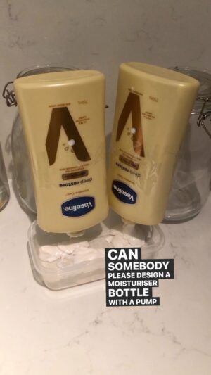 Rachel Corbett Instagram - We’ve put a man on the moon but I’m over here sticky taping moisturizer bottles to glassware