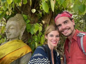 Rachel Melvin Instagram - For our first official day in #Phuket our friends @only1dust and @ployrungdebard treated us to a private driver who took us all over the city seeing all there was to see. There’s nothing like being shown around by locals, and we could not be more grateful to both of them for giving us the best first day ❤️

Photo 1 - @thekevinbarrett and I at #karonviewpoint

Photo 2 - the view from #Karon viewpoint

Photo 3 -  the #BigBuddah in Phuket; believe me it is BIG. The tile work on the statue is absolutely astounding. 

Photo 4 - taking a photo with our golden trinket we hung on a tree on the grounds of the Big Buddah Phuket 

Photo 5 - the monks alms bowls at the Big Buddah Phuket You add baht to the 32 bowls for good luck & 32 healthy organs. So far, it’s seemingly worked 🤞🏻

Photo 6 - lunch at @khaorangbreezerestaurant was an absolute surprise and delight, treated to us by Ploy and Dustin DeBard ❤️ I was so excited to see the #view of the entire city from this amazing spot

Photo 7 - after lunch we saw our first wild monkey!!!

Photo 8 - #PhuketOldTown these 100  yr old buildings were such eye candy for #design. I was in heaven.

Photo 9 - the delicious #dairyfree #icecream @torrysicecream in Phuket Old Town. O.M.G. It was gone too fast. And the brass woks they served it in? Must have.

Photo 10 - #sunset from #CafePhuketViewpoint where we enjoyed drinks hanging over the #andamansea in nets with unobstructed views what a way to end of our first day

.
.
.
.
.
.
.

#honeymoon #honeymooninthailand #thailand #thailandtravel #phuket #phuketthailand #thai #adventure #honeymoondestinations #thailandhoneymoon #phuketisland #thailandmonkey #wildmonkey