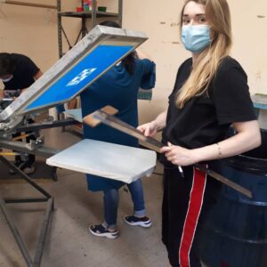 Rachel Osborne Instagram - Today we silk screened! Getting together with my classmates felt so foreign, but fermiliare. We each designed a vector representing our education experience during covid and the general "new daily grind" with a little printer's joke tucked into the logo. Laughs were had (at a safe distance) and t- shirts were made. Lovely change of pace! Much needed. One is mine, and the other two, I was lucky enough to trade for designs by the VERY talented Ruther and Jade. #onlinegraduates #onlinegraduates2021 #graphicdesign #silkscreen #rtc #rosemounttechnologycenter #printing #illustrations #comroderie #goodtimes #wemadeit #onlinestudents #graduates2021#art #artist #digitalart  #design #printing #school