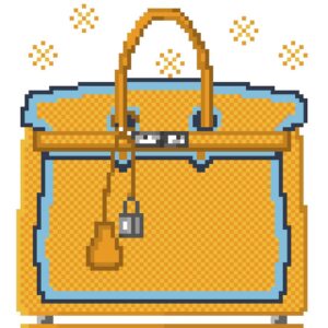 Rachel Osborne Instagram - Here we go again! Brand new fresh mint... BIT♡BAG #8 Limited edition golden yellow with baby blue accents. Available now on opensea. #pixelart #bitbag_official #bitbag #leather #palladium #canaryyellow #limited #rare #pixelartist #pixel #nft #nonfungabletokens #nonfungable #digitalart #cryptocurreny #crypto #babyblue #bag #purse ##illustration #art #realart #graphicdesign #nonfungable