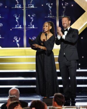 Rae Wynn-Grant Instagram - Friday night at the @daytimeemmys wearing sustainable fashion from @gabrielahearst & lab grown diamonds from @borsheims ✨ I was proudly representing women in science & wildlife conservation in a space that’s not typically known for those kinds of things 😉. It was a dream of a night walking the red carpet in borrowed gorgeous fashion that didn’t cause harm to the earth, speaking about the mission of @wildkingdomtv amidst our 4 Emmy nominations, and then walking on stage to present Best Writing for a Daytime Drama Series - an award that celebrates the incredible creative writers who too often go under appreciated. What an experience ✨
Thanks to @ayanaeliza for the sustainable fashion hookup; @veri_u_niquely_styled for hair; @luciamua76 for makeup; @mutualofomaha & @hearstmpg for the opportunities & of course the academy at @daytimeemmys 🙏🏾