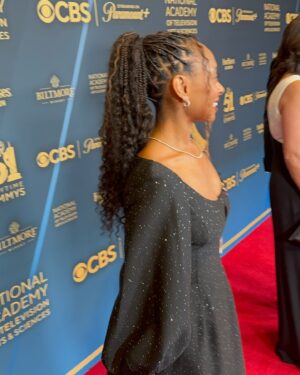 Rae Wynn-Grant Instagram - Friday night at the @daytimeemmys wearing sustainable fashion from @gabrielahearst & lab grown diamonds from @borsheims ✨ I was proudly representing women in science & wildlife conservation in a space that’s not typically known for those kinds of things 😉. It was a dream of a night walking the red carpet in borrowed gorgeous fashion that didn’t cause harm to the earth, speaking about the mission of @wildkingdomtv amidst our 4 Emmy nominations, and then walking on stage to present Best Writing for a Daytime Drama Series - an award that celebrates the incredible creative writers who too often go under appreciated. What an experience ✨
Thanks to @ayanaeliza for the sustainable fashion hookup; @veri_u_niquely_styled for hair; @luciamua76 for makeup; @mutualofomaha & @hearstmpg for the opportunities & of course the academy at @daytimeemmys 🙏🏾