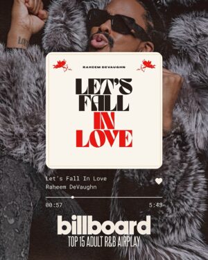Raheem DeVaughn Instagram - I’m coming in hot at #15 on the UAC @billboardcharts this week fresh off The Good Life Tour with @ledisi . 

Shout out to all the stations and syndicated shows supporting brand Raheem DeVaughn. 

RaheemDeVaughnOnline.Global 

#clickthebiolink🔗 
#buytheartfromtheartist