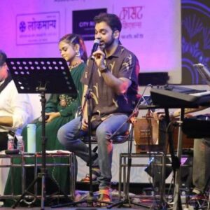 Rahul Deshpande Instagram - There are some moments which last forever. Never thought I would be able to pull this off. My favourite Kishoreda and Panchamda.. a big thanks to my lovely “punekars” who never let me down and always encourage me to give my best. Thanks to dear Antara for singing so beautifully. And my dearest friends without whom this couldn’t be a collective. Bapi, prasad, amogh, Kamlesh, aadi, atul, rohan and ninad ! Thankyou sakal for always believing in me ! And blue ramp for coming up with this concept !