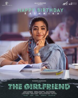 Rahul Ravindran Instagram - Her eyes smile before she does. And they speak the words that she won’t 🫰🏻❤️

Introducing #TheGirlfriend 🫰🏻😍

Wishing the National crush, the ever joyous & cheerful @rashmika_mandanna a very Happy Birthday ✨

#HappyBirthdayRashmika ❤️‍🔥

@dheekshithshettyofficial @rahulr_23 @GeethaArts #AlluAravind @sknonline #VidyaKoppineedi @dheerajmogilineni @heshamabdulwahab @massmoviemakers @dheerajmogilinenientertainment
