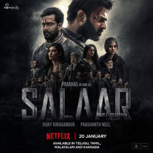 Ramachandra Raju Instagram - Get ready for the action extravaganza 💥
#SalaarCeaseFire streaming on @netflix_in from Jan 20 in Telugu, Kannada, Malayalam & Tamil.

#Salaar @actorprabhas #PrashanthNeel @therealprithvi @hombalefilms @vkiragandur @chaluvegowda @shrutzhaasan @iamjaggubhai_ @sriya_reddy @ameaswarirao @brahms25 @garuda_ram_official @actorsimha @vajrang_shetty @chaluvegowda @hombalegroup @ravibasrur @bhuvanphotography @chalapathi477 @anbariv_action_director @kishorekotumphotography @kirtan.nadagouda @salaarthesaga