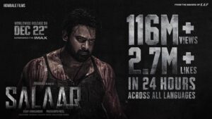 Ramachandra Raju Instagram - 𝐎𝐍𝐄 𝐌𝐀𝐍 𝐀𝐑𝐌𝐘 🔥

#SalaarTrailer conquers YouTube with record-breaking  𝟏𝟏𝟔 𝐌 𝐕𝐢𝐞𝐰𝐬 & 𝟐.𝟕 𝐌 𝐋𝐢𝐤𝐞𝐬 𝐢𝐧 𝟐𝟒 𝐇𝐨𝐮𝐫𝐬💥

▶️ https://bit.ly/SalaarCeaseFireTrailer

#RecordBreakingSalaarTrailer #Salaar #SalaarCeaseFire

#Prabhas #PrashanthNeel @PrithviOfficial @shrutihaasan @VKiragandur @hombalefilms @IamJagguBhai @garuda_ram_official @actorsimha sriyareddy @bhuvangowda84 @RaviBasrur @vchalapathi_art @anbariv @SalaarTheSaga #SalaarCeaseFireOnDec22