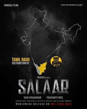 Ramachandra Raju Instagram - Excited to join forces with @RedGiantMovies_ for an epic collaboration!

Brace yourselves for the cinematic spectacle #SalaarCeaseFire, தமிழ் ரசிகர்களுக்காக, தமிழ்நாட்டிற்கு வருகிறது.

#Salaar #Prabhas #PrashanthNeel @PrithviOfficial @shrutihaasan @hombalefilms @VKiragandur @IamJagguBhai sriyareddy @garuda_ram_official @actorsimha @bhuvanphotography @RaviBasrur @shivakumarart @vchalapathi_art @anbariv @SalaarTheSaga 

#SalaarCeaseFireOnDec22