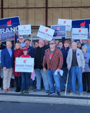 Rand Paul Instagram - Kicked the day off bright and early in Ashland! Thanks @repthomasmassie for getting the crowd fired up and ready for victory tomorrow! If you were in Ashland with @repthomasmassie, @KelleyAshbyPaul, and me, be sure to tag us in your photos!