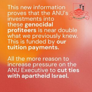 Randa Abdel-Fattah Instagram - 🚨 BREAKING NEWS 🚨

Recent FOI by @ssaw.anu shows that the ANU not only invests almost $500,000 in weapons manufacturers, but OVER ONE MILLION DOLLARS!

This is an outrageous use of student tuition fees and makes NOT ONLY the university complicit in genocide but ALL of its students! 

We demand the ANU disclose and divest from ALL weapons manufacturers and ALL companies, research partnerships or exchange programs with apartheid Israel.

Shame on you, ANU.
