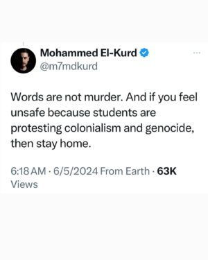 Randa Abdel-Fattah Instagram - Palestinians are "resisting" genocide actually. I beg people still using the word 'nuance' and 'complex' 7 months into this live-streamed genocide, read Palestinians who have written libraries worth of beautiful, compelling, brilliant nuance. After 76 years of nuance, our children's bodies are being ripped and burnt to shreds on our phone screens whilst pretentious writers think that
students protesting over 14,000 slaughtered children need to consider how Zionists feel about their protests.
Swipe right for some 'nuanced' takes.