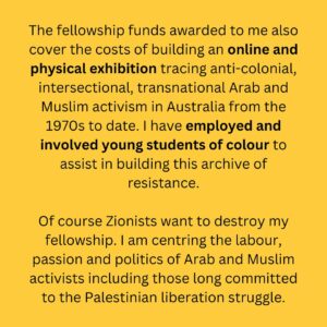 Randa Abdel-Fattah Instagram - Typo alert- the funding has NOT been cancelled. There are demands for it to be  cancelled. 
Yes I'm tired excuse the typo!