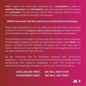 Randa Abdel-Fattah Instagram - Breaking 🚨 In a clear act of political intimidation and repression, Melbourne University has issued notices of alleged misconduct against at least 19 anti-genocide pro-Palestine student protesters on campus, including a Palestinian student and an anti-Zionist Jewish student, for peacefully protesting against the university’s ongoing complicity in the genocide in Gaza through their weapons manufacturers ties 🩸 

This is an unprecedented attack on freedom of speech and right to assembly as the university has used sophisticated tracking and surveillance technologies to identify and accuse students!

We call on the community to express their outrage to the Academic Registrar via email and sign the petition in our bio. 

Melbourne University has issued these notices while not yet honoring their commitment to disclosure of research partnerships with weapons manufacturers!

The students will not be deterred or silenced from standing up against the genocide and slaughter of innocent Palestinians in Gaza and across Palestine! From the river to the sea Palestine will be free ✊🏽✊🏽🇵🇸🇵🇸🇵🇸🇵🇸