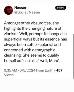 Randa Abdel-Fattah Instagram - Palestinians are "resisting" genocide actually. I beg people still using the word 'nuance' and 'complex' 7 months into this live-streamed genocide, read Palestinians who have written libraries worth of beautiful, compelling, brilliant nuance. After 76 years of nuance, our children's bodies are being ripped and burnt to shreds on our phone screens whilst pretentious writers think that
students protesting over 14,000 slaughtered children need to consider how Zionists feel about their protests.
Swipe right for some 'nuanced' takes.