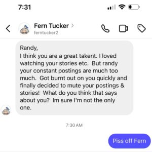 Randy Rainbow Instagram - Sincere apologies to Fern and all affected by my three posts a week, if that.
