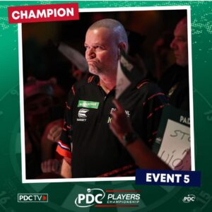 Raymond van Barneveld Instagram - Very proud of my win today PC5. I have worked extremely hard for this and to see the results today finally pay off feels amazing. 

I of course would like to thank my sponsors for all their support :
@targetdarts 
@iqselectbv 
@tummers.fps 
@focusdrink.nl 
@totodartkings 
@bengi_noord 

To the great team I have around me. @timgagenl @get_itdarts. My friends, my family and of course The Barney Army 🐅 for your constant belief in me🏆

Feeling great and hopefully more to come 👍🏼

#rvb #darts #winner #raymondvanbarneveld #eyeofthetiger #Barneyarmy