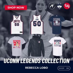 Rebecca Lobo Instagram - Thrilled to announce the launch @promise50 ’s (1991-1995) @uconnwbb Legends Collection

🏀✨ Honoring the legacy of incredible athletes, this collection is a celebration of excellence on and off the court. Join us in embracing the legend within for her pivotal role in leading the Huskies to an undefeated 35–0 record and winning the 1995 National Championship. She earned unanimous recognition as the national player of the year, claiming esteemed accolades such as the 1995 Naismith College Player of the Year award, the Wade Trophy, the AP Player of the Year award, the USBWA Player of the Year award, the Honda Sports Award for basketball, and the WBCA Player of the Year award. Her exceptional achievements culminated in the prestigious Honda-Broderick Cup for the 1994–95 season.

🌟🔥 Shop the collection at athletesthread.com/collections/rebecca-lobo 

#uconn #uconnhuskies #uconnlegends