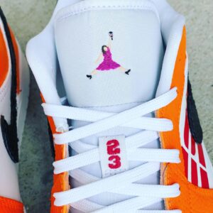 Rebecca Lobo Instagram - Celebrating today’s All Star game and the @wnba’s 25th anniversary with these custom kicks. @kshaffstallkicks_ worked her magic, down to the reporter Jumpman wearing my favorite color dress 😂.