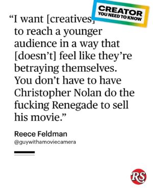 Reece Feldman Instagram - Meet Rolling Stone’s Creator You Need to Know: Reece Feldman (@guywithamoviecamera)📱Reece Feldman is Hollywood’s secret TikTok weapon. The creator explains to Rolling Stone how he turned a thankless job into a social media empire – read the interview at the link in our bio. 📸 @bytianamichele