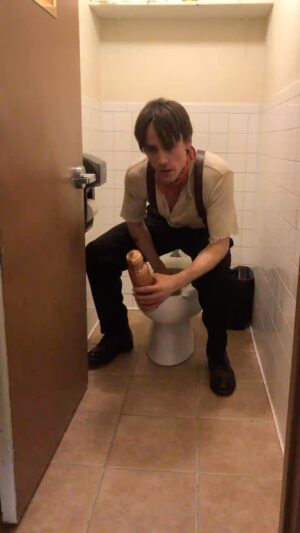 Reeve Carney Instagram - Just a little #fartmachine tutorial utilizing an oblong spherical porcelain chamber as a resonant space. More @hadestown memories 😊😂🤣❤️🌹 Captured here by the one and only @cheriebtay. Don’t worry, i washed my hands immediately following this! 🙌🏻😂🤣 I’ve got of other amazing photos of hers to share!! 😊🙏🏻🌹5 more shows to go! See you tonight! 🌹