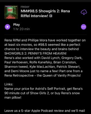 Rena Riffel Instagram - Happy ☀️Day! Movie Melt voted my film, Showgirls 2, as a top Best Movie of the Decade 2019! Check out my newest Podcast on Apple Podcasts on iTunes⭐️ Movie Melt reminded me of many historical films I acted in, wrote and directed, modeling jobs, record deals, and it is all very bizarre to take this trip down memory lane of the 90s up until now! #podcast #podcastlife #podcasting #actresss #director #writer #modeling #contentcreator #cult #classic #supermodel #filmmaker #sun #influencer #calvinklien