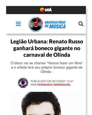 Renato Russo Instagram - Renato Russo será homenageado no Carnaval de Recife. O bloco vai se chamar “Vamos fazer um filme” e o artista terá seu próprio boneco gigante de Olinda.

Saiba como contribuir: 
@blocovamosfazerumfilme 
@fclegionariosrecife 

Veiculação: 
Estadão Digital
Portal PopLine
Observatório de Música
Jornal O Povo
Lu Lacerda
Roberta Jungmann
Jornal O Vale
Revista In Foco
Cbtur Vip
Face TV
Reino Literário
Vida Nova FM
Gazeta Digital
Anna Ramalho

#RenatoRusso 
#RenatoRussoVive 
#RenatoRussoEterno 
#LegiãoUrbanaProduções