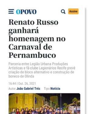 Renato Russo Instagram - Renato Russo será homenageado no Carnaval de Recife. O bloco vai se chamar “Vamos fazer um filme” e o artista terá seu próprio boneco gigante de Olinda.

Saiba como contribuir: 
@blocovamosfazerumfilme 
@fclegionariosrecife 

Veiculação: 
Estadão Digital
Portal PopLine
Observatório de Música
Jornal O Povo
Lu Lacerda
Roberta Jungmann
Jornal O Vale
Revista In Foco
Cbtur Vip
Face TV
Reino Literário
Vida Nova FM
Gazeta Digital
Anna Ramalho

#RenatoRusso 
#RenatoRussoVive 
#RenatoRussoEterno 
#LegiãoUrbanaProduções