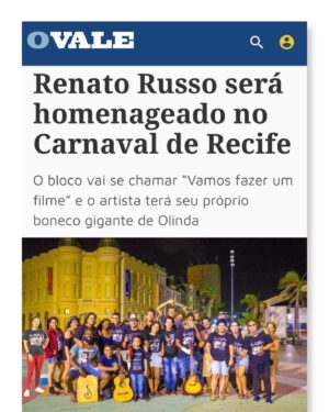 Renato Russo Instagram - Renato Russo será homenageado no Carnaval de Recife. O bloco vai se chamar “Vamos fazer um filme” e o artista terá seu próprio boneco gigante de Olinda.

Saiba como contribuir: 
@blocovamosfazerumfilme 
@fclegionariosrecife 

Veiculação: 
Estadão Digital
Portal PopLine
Observatório de Música
Jornal O Povo
Lu Lacerda
Roberta Jungmann
Jornal O Vale
Revista In Foco
Cbtur Vip
Face TV
Reino Literário
Vida Nova FM
Gazeta Digital
Anna Ramalho

#RenatoRusso 
#RenatoRussoVive 
#RenatoRussoEterno 
#LegiãoUrbanaProduções