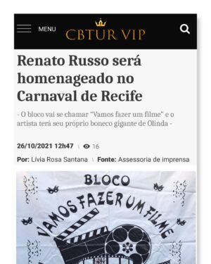 Renato Russo Instagram - Renato Russo será homenageado no Carnaval de Recife. O bloco vai se chamar “Vamos fazer um filme” e o artista terá seu próprio boneco gigante de Olinda.

Saiba como contribuir: 
@blocovamosfazerumfilme 
@fclegionariosrecife 

Veiculação: 
Estadão Digital
Portal PopLine
Observatório de Música
Jornal O Povo
Lu Lacerda
Roberta Jungmann
Jornal O Vale
Revista In Foco
Cbtur Vip
Face TV
Reino Literário
Vida Nova FM
Gazeta Digital
Anna Ramalho

#RenatoRusso 
#RenatoRussoVive 
#RenatoRussoEterno 
#LegiãoUrbanaProduções