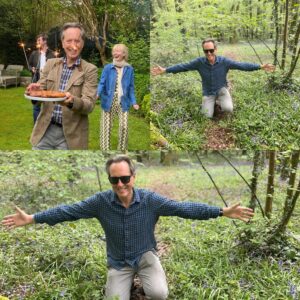 Richard E. Grant Instagram - On my knees amongst the Bluebells - grateful for all the birthday bumps, delicious Tarte Tatin sparkler pud made by @clodagh_mckenna and this snap taken by my beloved pal @louise.fennell 👌🎂❤️🎂❤️🎂❤️
