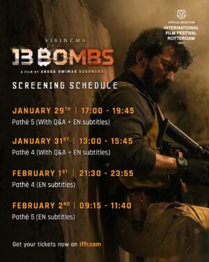 Rio Dewanto Instagram - 💥13 BOM SEGERA MELEDAK DI ROTTERDAM💥

Terpilihnya film 13 Bom di Jakarta untuk program Limelight di International Film Festival Rotterdam (IFFR) 2024, film ini akan ditayangkan di Pathé Schouwburgplein, Rotterdam dari tanggal 29 Januari - 2 Februari 2024. Geser gambar untuk liat jadwalnya!

Pembelian tiket dan info lebih lengkap bisa cek di iffr.com. Warga Dar Der Dor Rotterdam dan sekitarnya, bersiap ya!🔥

#13Bombs
#13BomdiJakarta
#13BomfiJakartaFilm
#iffr2024 
#iffr