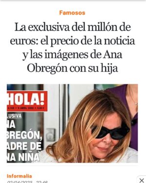 Risto Mejide Instagram - Hay ocasiones en las que odio profundamente que el tiempo me acabe dando la razón. 
Ésta es una de ellas. 
Efectivamente, @ana_obregon_oficial. 
No todo vale.

Que nadie se engañe. Si el mercado del morbo sigue rentabilizando la desgracia ajena, si paga estas ingentes cantidades de dinero es porque puede, porque le sale a cuenta, y por eso ahí sigue, cebándose siempre con los más débiles -anímica y psicológicamente- a golpe de exclusiva. 

Dicho esto, para los que os interese mi opinión, sigo defendiendo INCLUSO EN ESTE CASO que cada uno haga con su vida lo que quiera o lo que pueda dentro de la legalidad, y le deseo de corazón lo mejor a esa niña, ojalá estos cheques no le pasen factura.