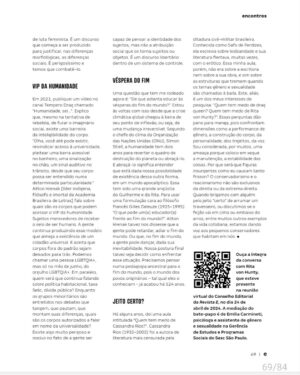 Rita von Hunty Instagram - É com imensa alegria que compartilho com vocês a edição de Junho de 2024 da Revista E do SESC. 

Nesta entrevista feita de forma brilhante pela genial e generosa @emiliacarmineti , falamos sobre gênero, democracia e urgências.

Na última imagem, há um QR code que lhes encaminhará para o áudio da entrevista na íntegra, com algumas boas horas de bate papo.

Seguimos :)