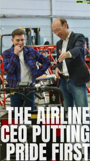 Riyadh Khalaf Instagram - As a gay avgeek, you can only imagine how excited I was to interview @flysas President and CEO Anko van der Werff to launch Pride season! Scandinavia consistently rates highest in the world for LGBTQ  equality, so it’s no surprise that their flag carrier airline has such a year-round commitment to queer passengers and employees alike. Let’s hope for more of this in aviation to come.
 
Side note - Being cycled in a basket around aircraft hangar by Anko (Roz) will go down as a career highlight 😂 🚴