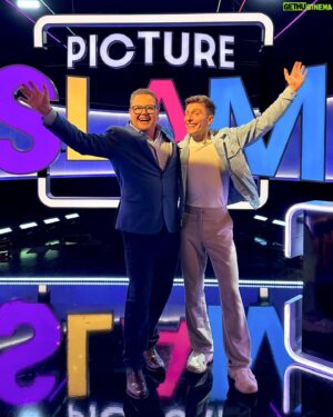 Riyadh Khalaf Instagram - The man, the legend, the specs.. Had the pleasure of interviewing one of my mega inspirations @chattyman on the set of his gameshow Picture Slam which returns to BBC One later this year. The interview, the lols and the bts tour will be on @bbcmorninglive soon! 🙌