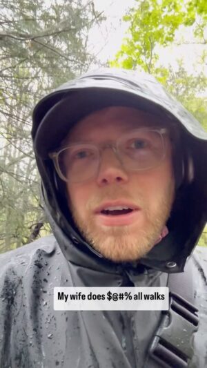 Rob Beckett Instagram - Dog Walk update in the Spring rain.