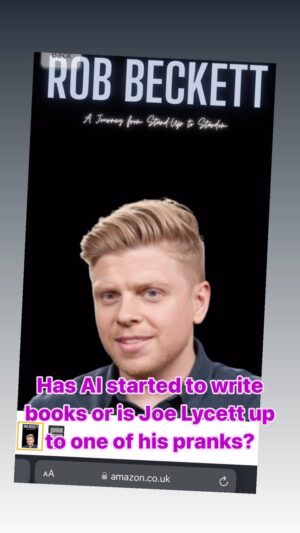 Rob Beckett Instagram - There is a weird biography book about me on Amazon. It’s 40 pages long. Has AI started writing books or is @joelycett pranking up a storm?