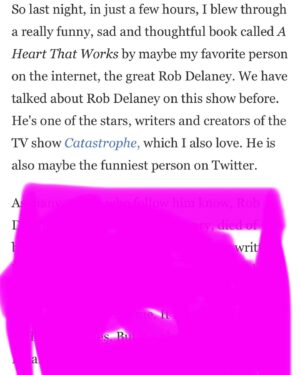 Rob Delaney Instagram - I am extremely touched by this reaction to A HEART THAT WORKS, from NPR’s Pop Culture Happy Hour. And that Stephen got my book from the library! ❤️📚Get yourself a copy at the link in my bio.

*The pink on the first slide is because I don’t know how to do “slides” that all fit uniformly & I hate when ppl make you reread chunks on subsequent slides that you’ve already read? I’m 46!