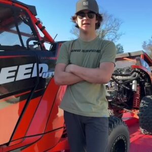 Robby Gordon Instagram - @madmaxgordon and me do a walk around his #12 @speedutv that he crashed at the Red Bull Sand Scramble this weekend and the outcome is the @speedutv is super safe and strong 💪 it passes my crash test dummy 🤦🏻‍♂️🤪