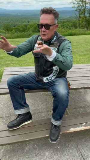 Robert Patrick Instagram - Part 4 of the history of The Boozefighters Motorcycle Club, with the glorious Allegheny Mountains behind me! 🇺🇸

#RollingToRemember 

#bfmc #boozefightersmc #motorcycleclub #harleydavidson #motohistory