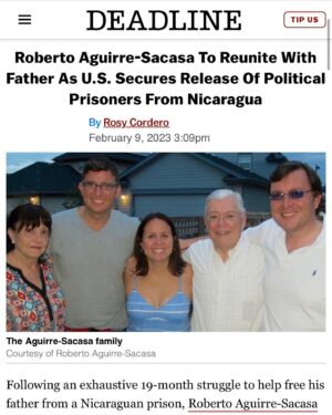 Roberto Aguirre-Sacasa Instagram - Early this morning, before dawn, my father—along with 220 other political prisoners, including students and seniors—was flown out of Nicaragua to the US. It was a miracle we all hoped for, but none of us expected. Now, he’ll get the medical attention he needs. He’ll be reunited with his family and friends. And on Sunday night, in my hometown of Washington, DC, not far from the house I grew up in, we’ll be watching the Super Bowl together. (No idea who’s playing, but we’ll be watching it…) In shock, flying across the country to get to him and hug him, but so grateful to everyone who helped make this happen. And to the journalists like @socialrosy at @deadline who have been tracking my dad’s story these last 19 months. ❤️🏆🙏🏼 🇺🇸✌🏽🇳🇮 👏🏻❤️❤️🏈❤️❤️❤️