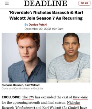 Roberto Aguirre-Sacasa Instagram - Excited to welcome these two talented, handsome, menschy gents to #Riverdale circa 1955. Equally excited for people to meet the Julian Blossom and Clay Walker (finally!!!) when Season Seven premieres! ❤️💃🏽🏆🔥🎁🎭🕺👠🎲🥀🥤🎰🎸💰🥀☠️