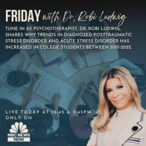 Robi Ludwig Instagram - Join me today to discuss the difference reason why PTSD has increased amongst college students from 2017 to 2022 today @nbcnewsnow at 12:45 and 3:45.

#posttraumatstressdisorder #acutestressdisorder #mentalhealthawareness #wellbeing #drrobiludwig